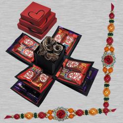 Classy Set of 2 Stone Rakhi with 3 Layer Chocolate Explosion Box to Rakhi-to-world-wide.asp
