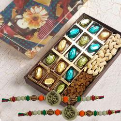 Astonishing Ganesh Rakhi Set with Homemade Chocolates n Dry Fruits Box to Rakhi-to-world-wide.asp