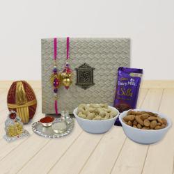 Trendy Bhaiya Bhabhi Rakhi with Pooja Items, Dry Fruits n Cadbury Silk to Rakhi-to-world-wide.asp