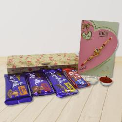 Traditional Om Ganesh Stone Rakhi with Assorted Chocolates to Rakhi-to-world-wide.asp