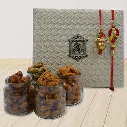 Lovely Bhaiya Bhabhi Rakhi Set with Flavored Cashews to Rakhi-to-world-wide.asp