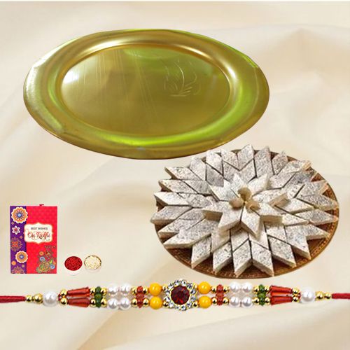 Haldiram Kaju Katli and Gold Plated Puja Thali along Rakhi to Rakhi-to-world-wide.asp