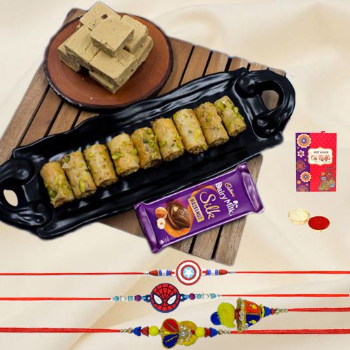 Chocolaty Family Rakhi Marvel Roll Baklawa N Sweets to Rakhi-to-world-wide.asp