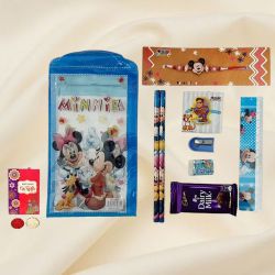 Marvelous Mickey Stationery Set with Mickey Rakhi & Cadbury Chocolate to Rakhi-to-world-wide.asp