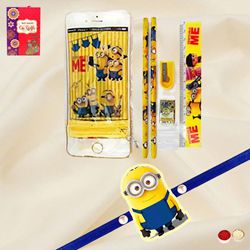 Rakhi with Minions Stationery Set to World-wide-rakhi-for-kids.asp