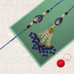 Blue Royal Moti Rakhi Set for Bhai Bhabhi to Rakhi-to-world-wide.asp