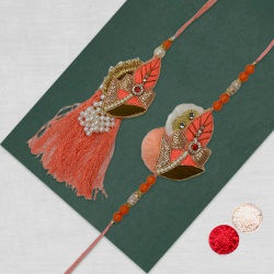 Stunning Zardosi Pair Rakhi for Bhai Bhabhi to Rakhi-to-world-wide.asp