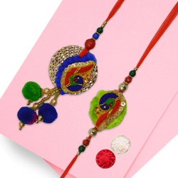 Blue-Green Zardosi Rakhi Set N Mouli to Rakhi-to-world-wide.asp