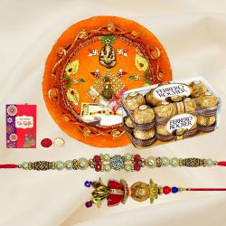 Ferrero Rocher with Pooja Thali n Bhaiya Bhabhi Rakhi to Rakhi-to-world-wide.asp