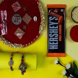 Radiant Togetherness Kundan Rakhi Set to World-wide-rakhi-chocolates.asp