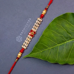 Radiant Jewelled Kundan Rakhi with Message Card to Rakhi-to-world-wide.asp