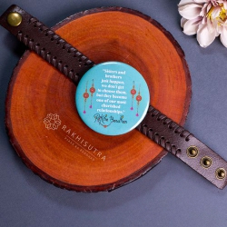 Eco-Friendly personalized Badge Rakhi Set to Rakhi-to-world-wide.asp