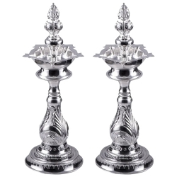 Puja Items - Silver Plated Lamp Set to Hariyana