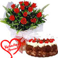 12 Red Rose With Black Forest Cake 2.2 lb from  Taj / 5 Star Bakery.