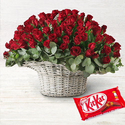 100 Exclusive Red Dutch Roses Arrangement with Cadburys Chocolate 