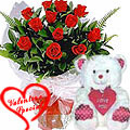 12 Exclusive Red Dutch Roses Bunch with Cute Love Teddy Bear
