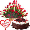 Exclusive Dutch Red Roses with Black Forest cake from 5 star Hotel Bakery
